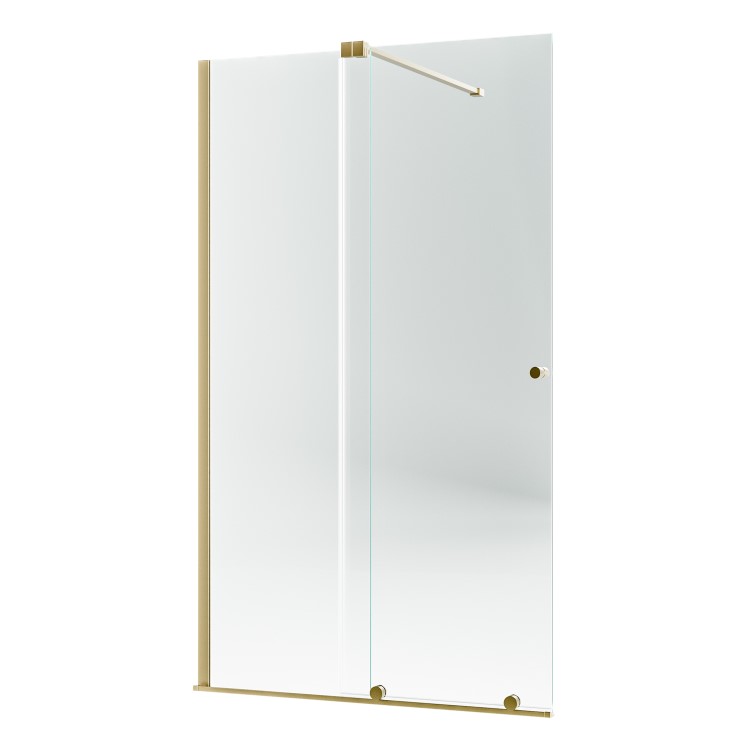 1400mm Brushed Brass Sliding Shower Door + Wall Support Bar 8mm Glass - Denver