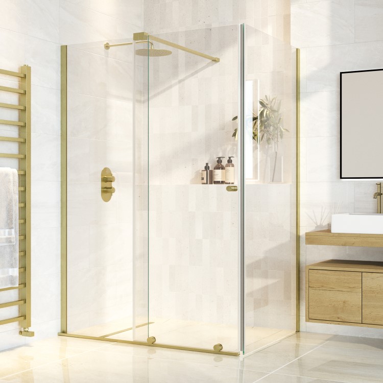 Brushed Brass 8mm Glass Frameless Rectangular Sliding Shower Enclosure 1400x800mm - Denver