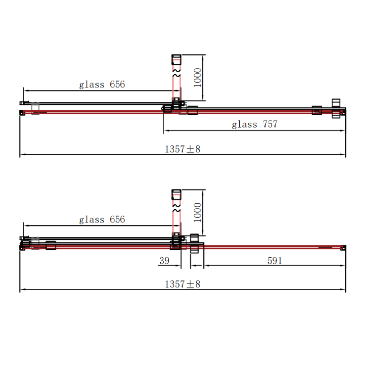 1400mm Black Sliding Shower Door + Wall Support Bar 8mm Glass - Denver