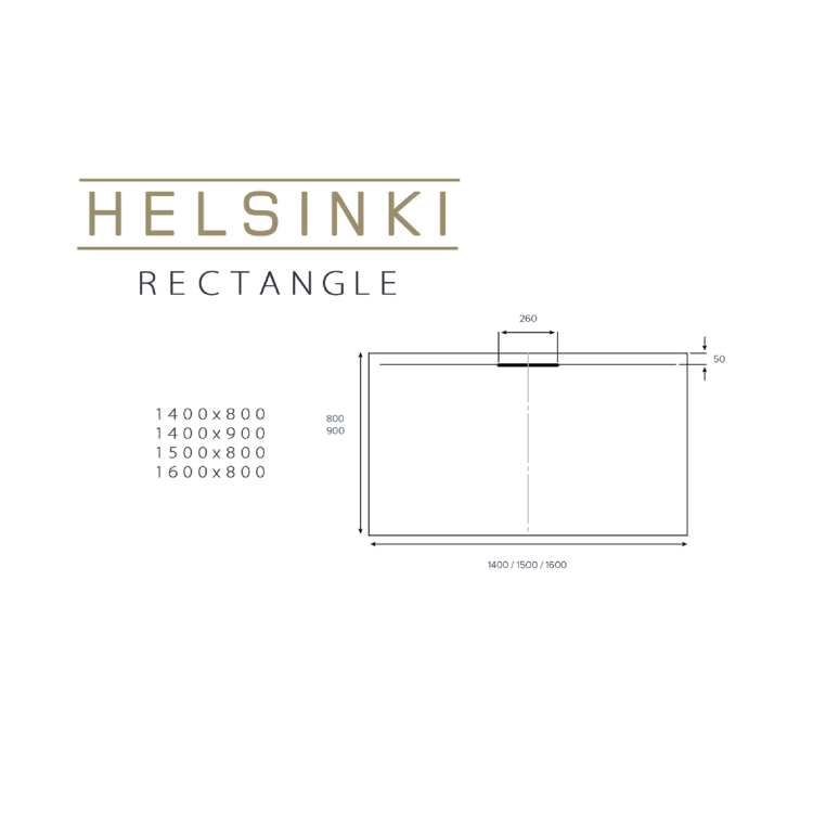 1400x800mm Low Profile Rectangular Shower Tray with Waste - White Stone Resin - Helsinki