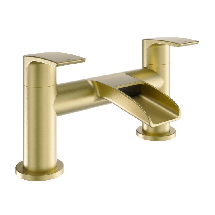 Brushed Brass Waterfall Basin Mixer Tap & Bath Filler Tap Pack - Elina