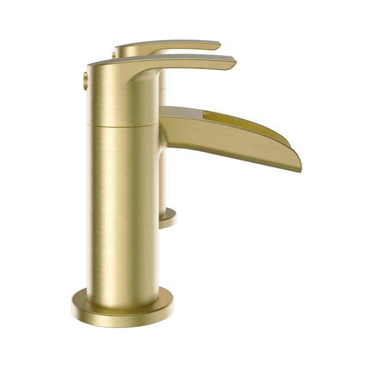 Brushed Brass Waterfall Basin Mixer Tap & Bath Filler Tap Pack - Elina