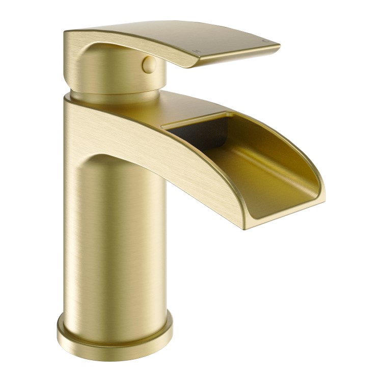 Brushed Brass Waterfall Basin Mixer Tap & Bath Filler Tap Pack - Elina