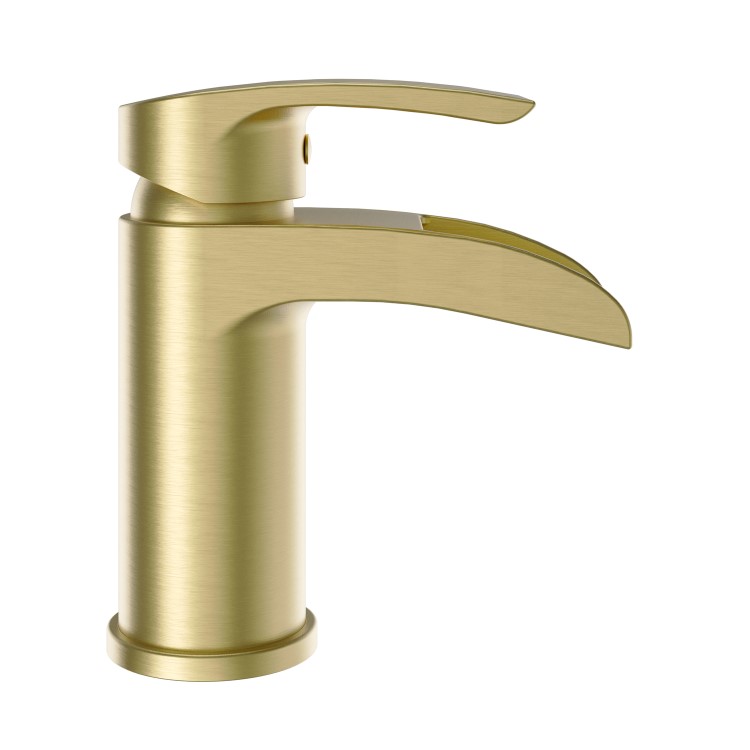 Brushed Brass Waterfall Basin Mixer Tap & Bath Filler Tap Pack - Elina