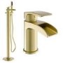 Brushed Brass Waterfall Basin Mixer Tap & Freestanding Tap Pack - Elina