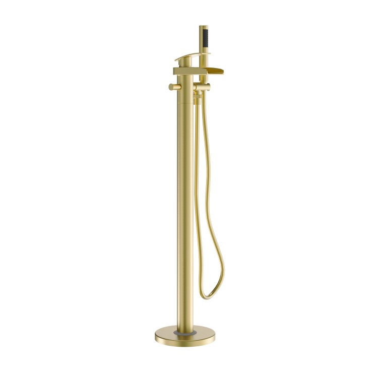 Brushed Brass Waterfall Basin Mixer Tap & Freestanding Tap Pack - Elina