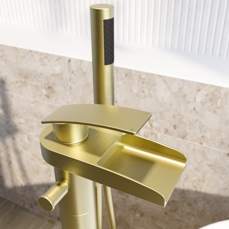 Brushed Brass Freestanding Bath Shower Mixer Tap - Elina