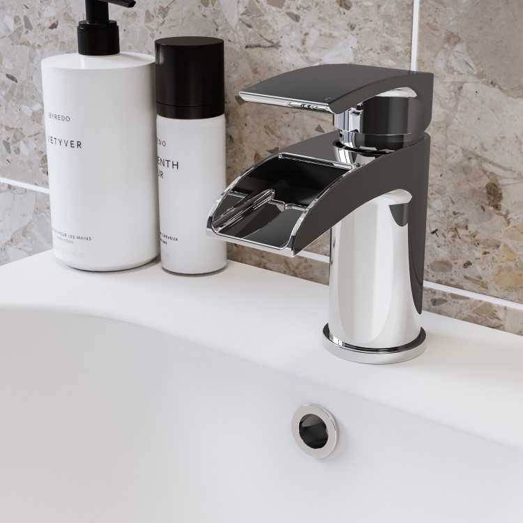 Chrome Waterfall Basin Mixer Tap & Bath Filler Tap Pack - Elina