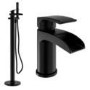 Black Waterfall Basin Mixer Tap & Freestanding Tap Pack - Elina