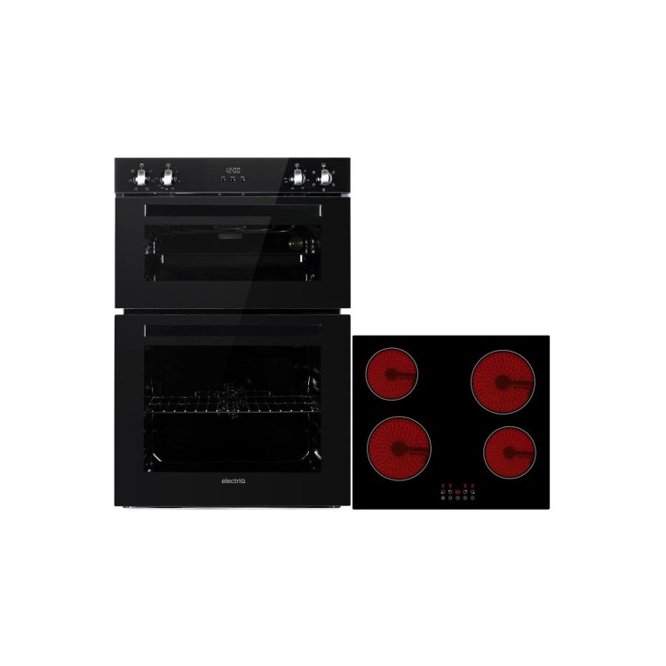 electriQ Built In Electric Double Oven and 60cm 4 Zone Ceramic Hob