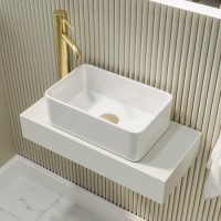 560mm Matt White Wall Hung Floating Basin Shelf and White Basin - Evora