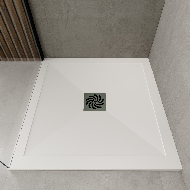 800x800mm Square Shower Tray with Waste - White Stone Resin Low Profile - Harmony