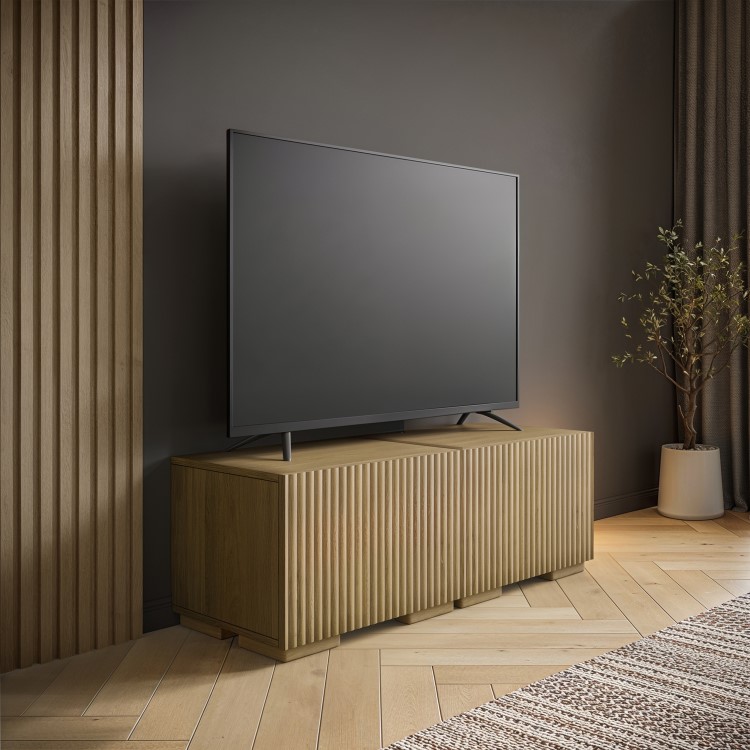 Multifunctional Small Oak Ribbed Floating TV Unit - TV's up to 55" - Hazel