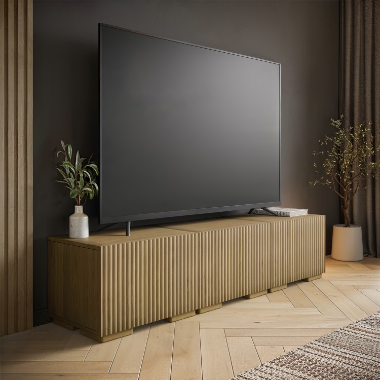 Multifunctional Oak Ribbed Floating TV Unit - TV's up to 75" - Hazel