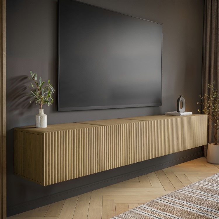 Multifunctional Large Oak Ribbed Freestanding TV Unit - TV's up to 85" - Hazel