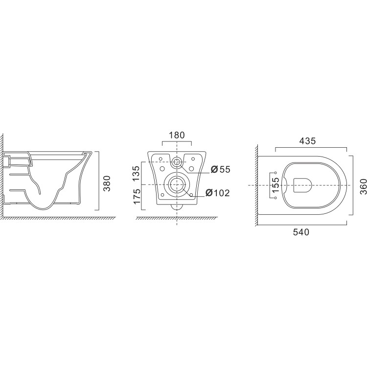 Indiana Wall Hung Toilet 820mm Pneumatic Frame & Cistern & Black Flush Plate