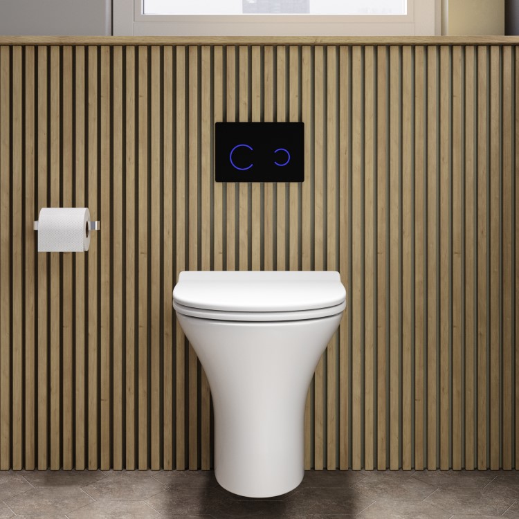 Indiana Wall Hung Toilet 820mm Pneumatic Frame & Cistern & Black Glass Flush Plate