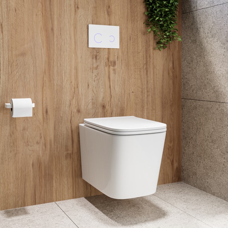 Albi Wall Hung Toilet 1160mm Pneumatic Frame & Cistern & White Glass Flush Plate