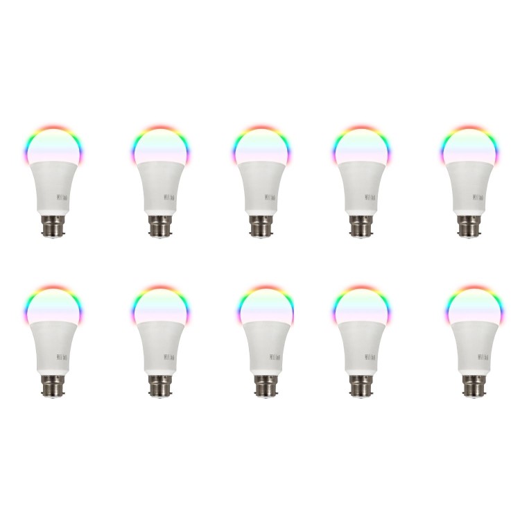 electriQ Smart dimmable colour Wifi Bulb with B22 bayonet ending - Alexa & Google Home compatible - 10 Pack