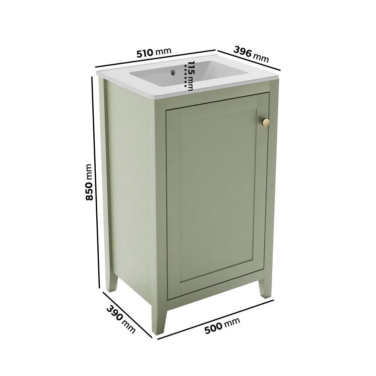 500mm Green Freestanding Vanity Unit with Basin - Kinsley 