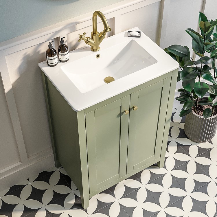 600mm Green Freestanding Vanity Unit with Basin - Kinsley 