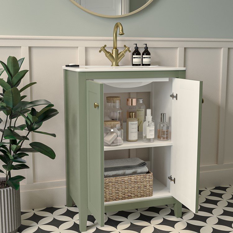 600mm Green Freestanding Vanity Unit with Basin - Kinsley 