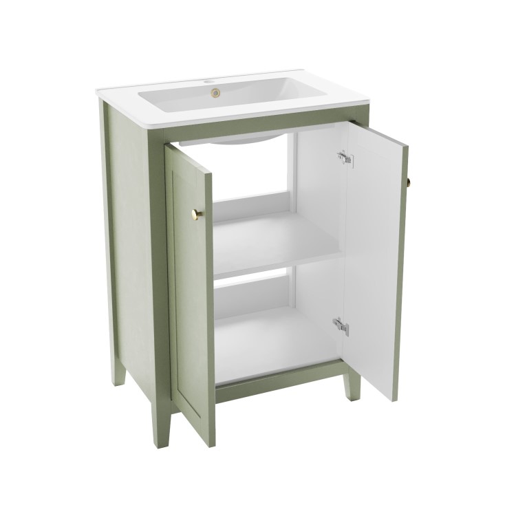 600mm Green Freestanding Vanity Unit with Basin - Kinsley 