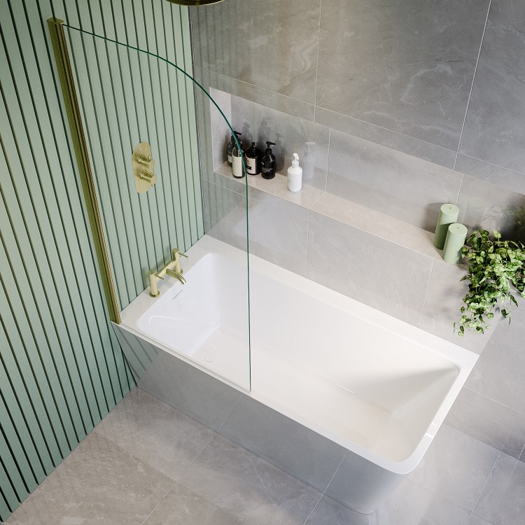 Freestanding Shower Bath Single Ended Left Hand Corner with Brass Bath Screen 1500 x 740mm - Kona