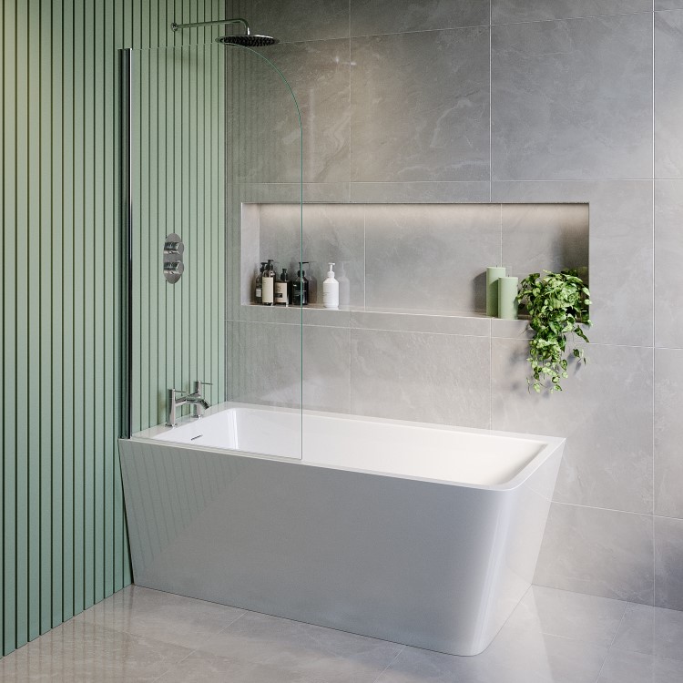 Freestanding Shower Bath Single Ended Left Hand Corner with Chrome Bath Screen 1500 x 740mm - Kona