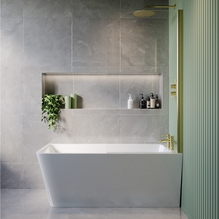 Freestanding Shower Bath Single Ended Right Hand Corner with Brass Bath Screen 1500 x 740mm - Kona