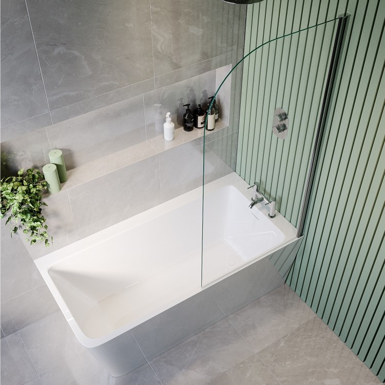 Freestanding Shower Bath Single Ended Right Hand Corner with Chrome Bath Screen 1500 x 740mm - Kona