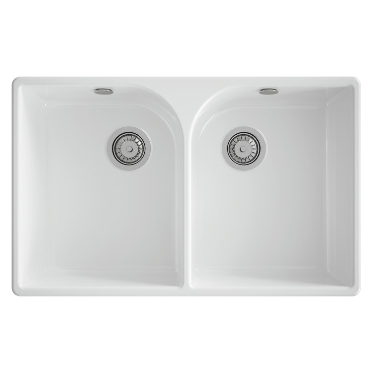 Double Bowl White Ceramic Fluted Belfast Kitchen Sink- Taylor & Moore Lillie