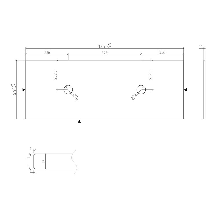 1250mm Wooden Fluted Wall Hung Double Countertop Vanity Unit with Round Basins - Matira