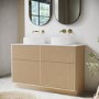 1250mm Wooden Fluted Freestanding Double Countertop Vanity Unit with Round Basin - Matira