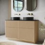 1250mm Wooden Fluted Freestanding Double Countertop Vanity Unit with Black Worktop and Black Round Basin- Matira