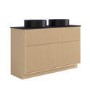 1250mm Wooden Fluted Freestanding Double Countertop Vanity Unit with Black Worktop and Black Round Basin- Matira