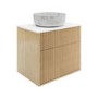 650mm Wooden Fluted Wall Hung Countertop Vanity Unit with Stone Effect Basin - Matira