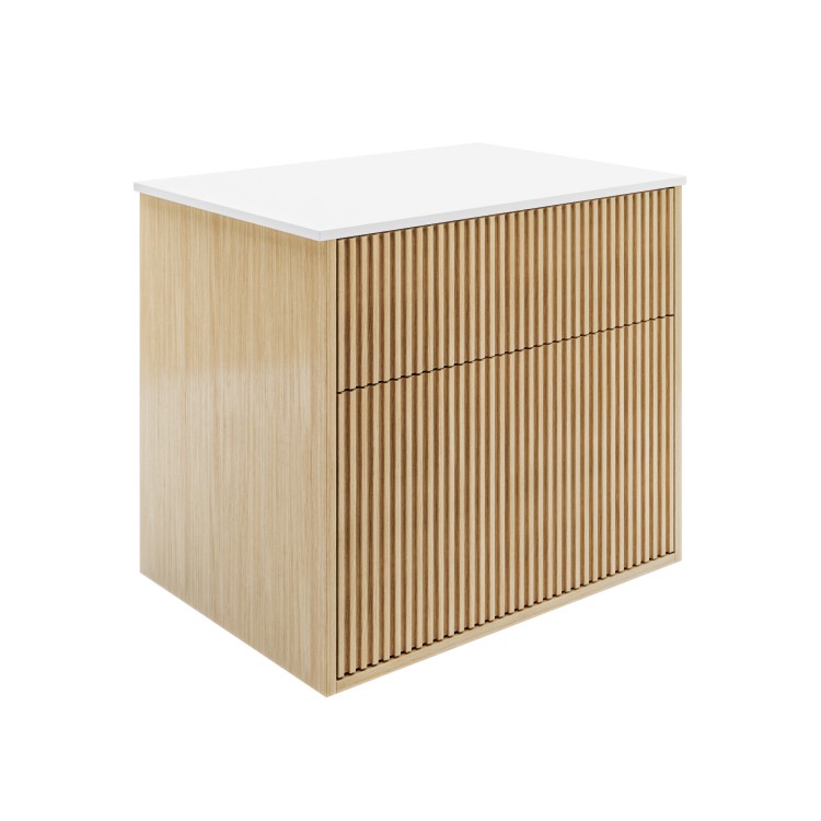 650mm Wooden Fluted Wall Hung Countertop Vanity Unit - Matira