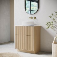 650mm Wooden Fluted Freestanding Countertop Vanity Unit with Round Basin - Matira