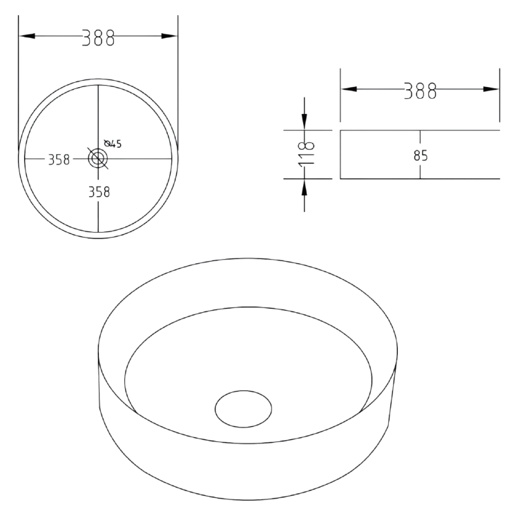 650mm Wooden Fluted Freestanding Countertop Vanity Unit with Round Basin - Matira