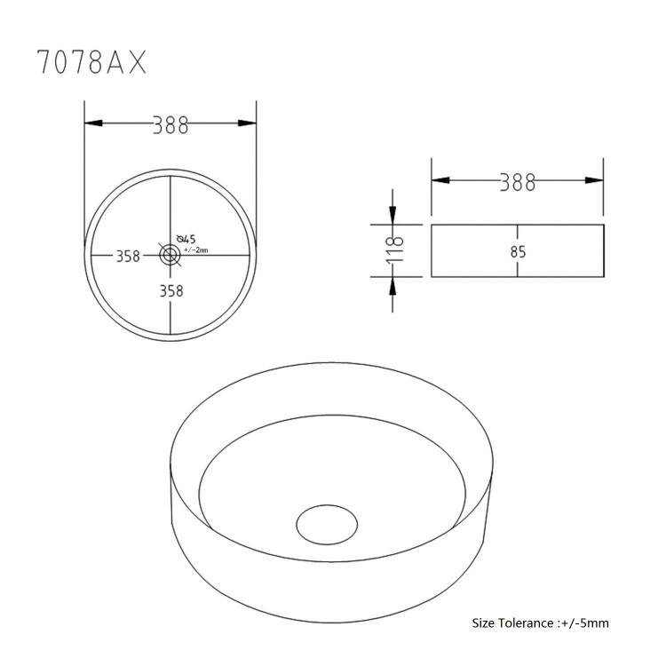 650mm Fluted Freestanding Wooden Countertop Vanity Unit with Black Worktop and Round Basin -Matira