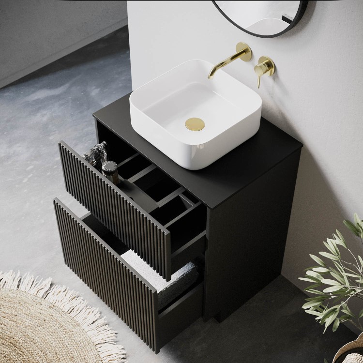 650mm Black Wooden Freestanding Countertop Vanity Unit with Square Basin - Matira