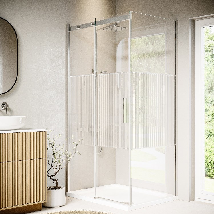 Fluted Glass 1000x800mm Sliding Shower Enclosure Right Hand - Matira