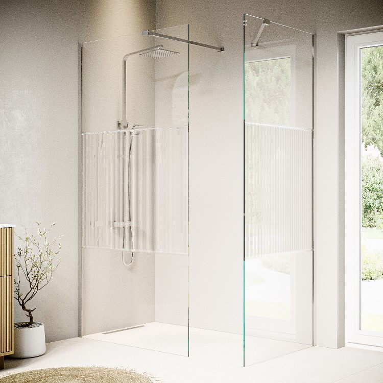 Fluted Glass 1400x800mm Walk In Shower Enclosure - Matira