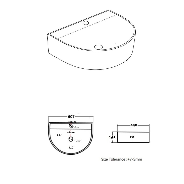 White Round Wall Hung Basin 607mm - Milos