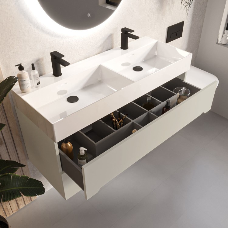 1200mm Taupe Wall Hung Double Vanity Unit with Basin - Morella