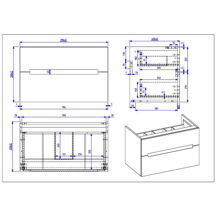 800mm Matt White Wall Hung Basin Vanity Unit - Morella