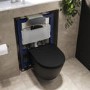 Matt Black Wall Hung Rimless Toilet with Soft Close Seat, Chrome Pneumatic Flush Plate, 820mm Frame & Cistern - Newport