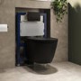 Matt Black Wall Hung Rimless Toilet with Soft Close Seat, Matt Black Pneumatic Flush Plate, 820mm Frame & Cistern - Newport