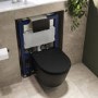 Matt Black Wall Hung Rimless Toilet with Soft Close Seat, Matt Black Pneumatic Flush Plate, 820mm Frame & Cistern - Newport